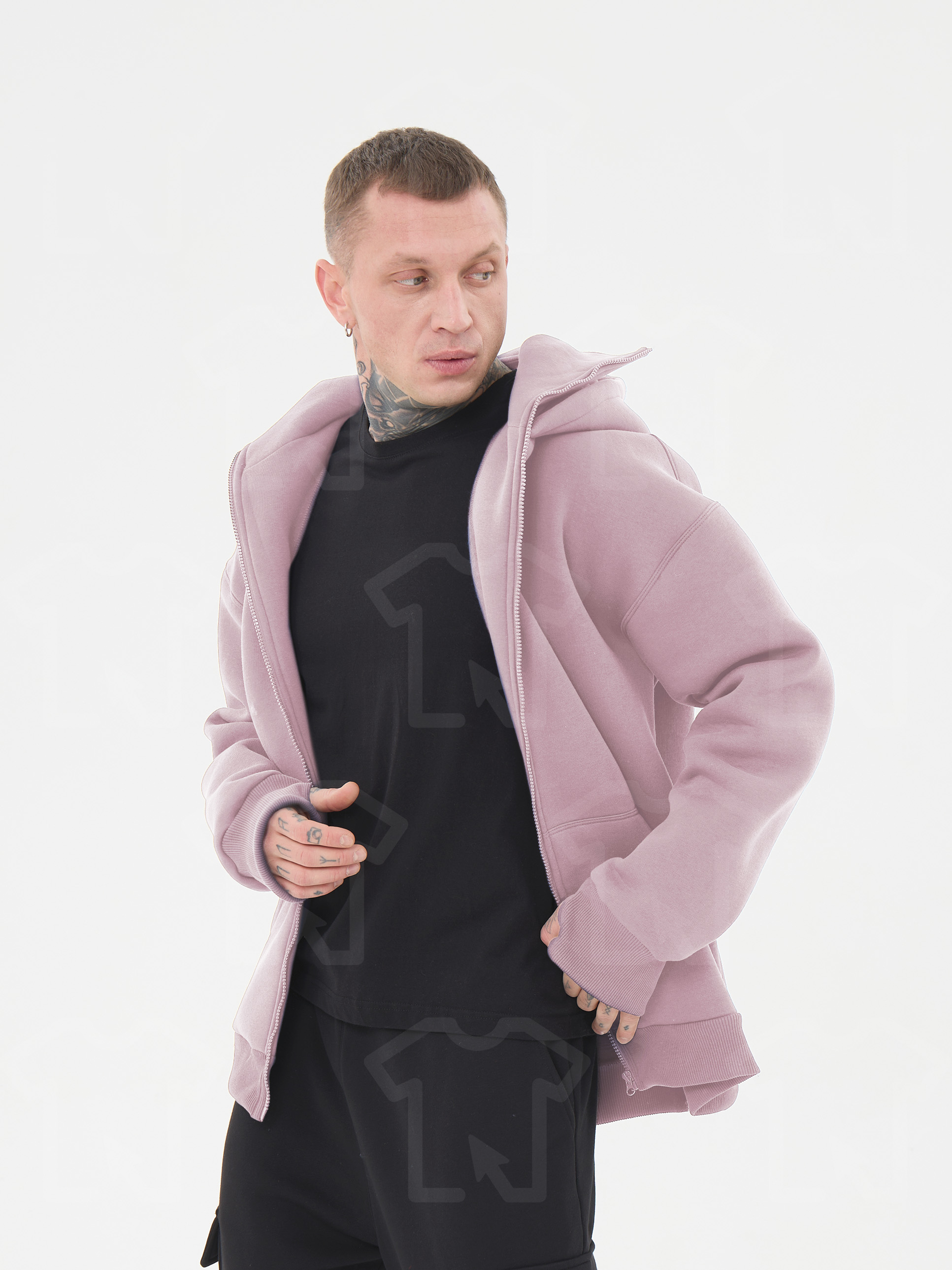 Худи Oversize BALACLAVA ZIP (на молнии) Премиум с начесом, цвет: пыльная роза